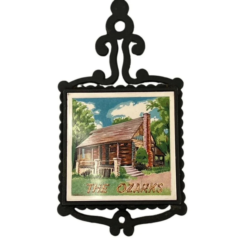 Vintage Cast Iron & Ceramic Trivet Kitchen 